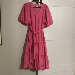 Dress Forum Pink Midi Dress with Puff Sleeves